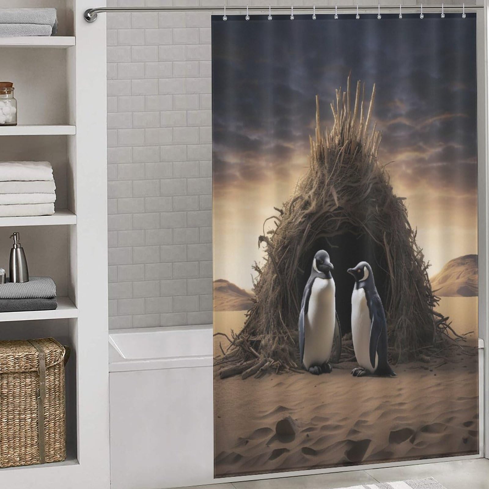 Rideau de douche imperméable facile à nettoyer motif manchot animal 55x72 pouces