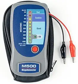 Megômetro Eletrônico M500 para Teste de Isolamento, com Resolução de Até 1000 Megaohms, Alimentado Por Bateria E com Estojo de Transporte Macio.