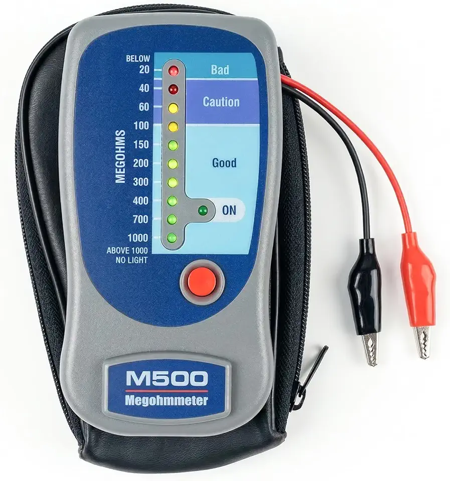 Megômetro Eletrônico M500 para Teste de Isolamento, com Resolução de Até 1000 Megaohms, Alimentado Por Bateria E com Estojo de Transporte Macio.
