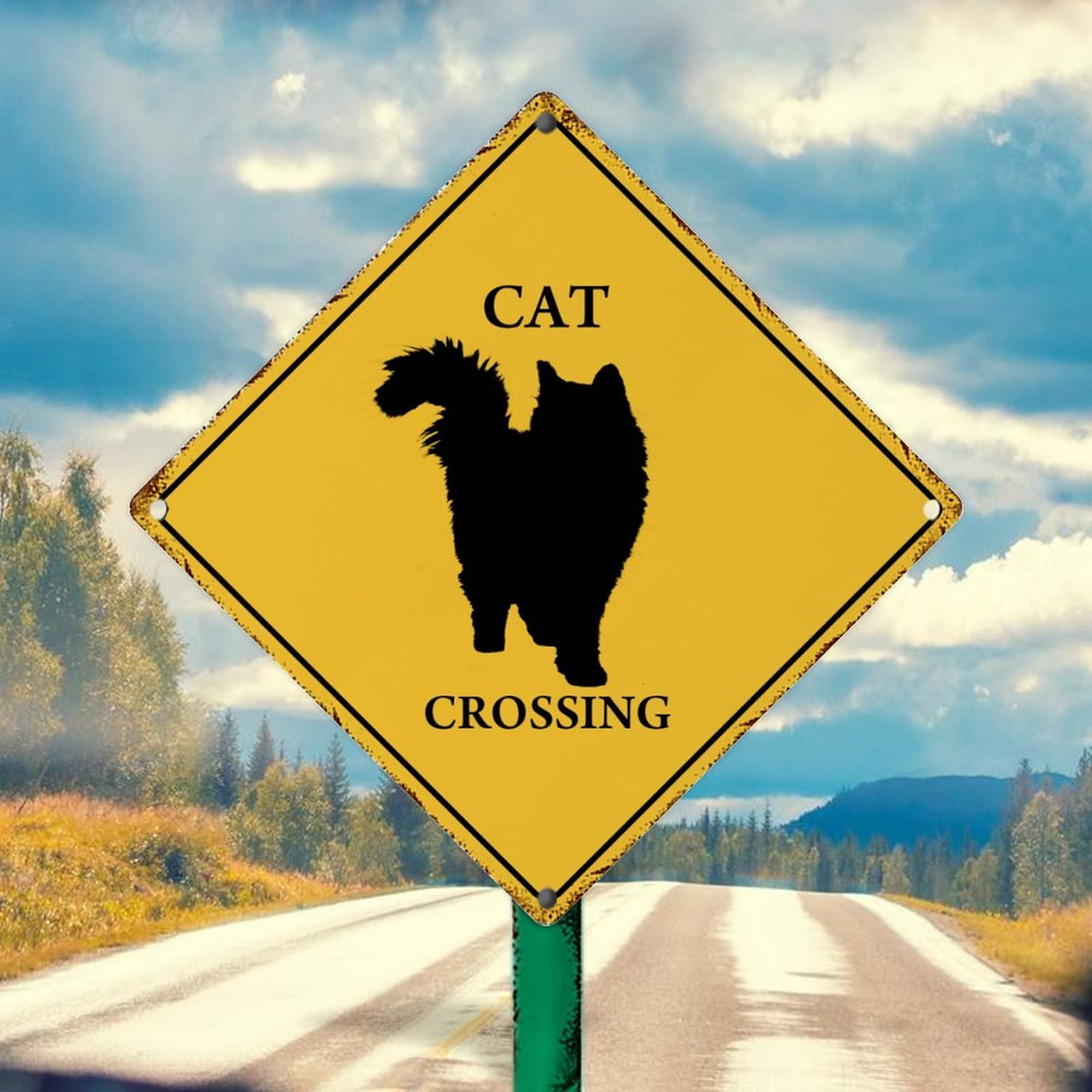 Caution Cat Wall Art Decor Metal Sign Funny Cat Xing French Vintage Retro Metal Signs Caution Warning Sign Cat Crossing Metal Sign for Outdoor Living