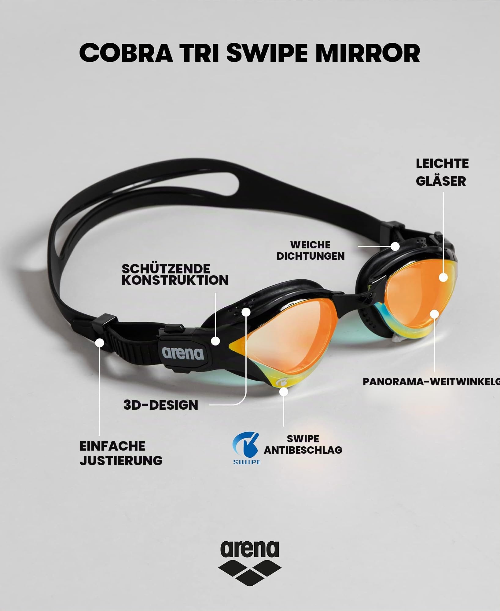 ARENA Cobra Tri Swipe Sporting_Goods Yellow Copper-Black One Size & Swim Brillenetui, Brillenetui Hardcase, Brillenetui Hartschale, Schwarz