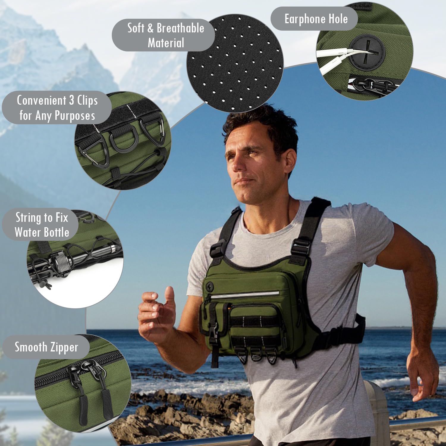 Bolsa táctica en el pecho para hombre y mujer, con tira reflectante, chaleco deportivo para correr, ciclismo, etc