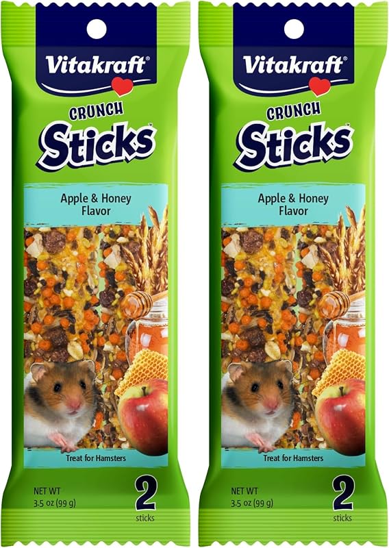 Vitakraft Crunch Sticks Hamster trata sabor a manzana y miel – Palitos masticables crujientes saludables para hámsteres y jerbos – Juguete masticable enriquecido con núcleo de madera natural, 2 unidades (paquete de 2)