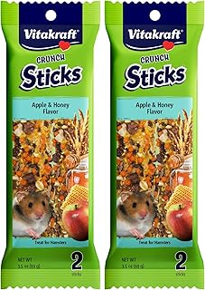Vitakraft Crunch Sticks Hamster Treats Apple and Honey Flavor - Wholesome Crunchy Chew Sticks for Hamsters and Gerbils - Enrichment Chew Toy with Natural Wood Core, 2 Count (Pack of 2)