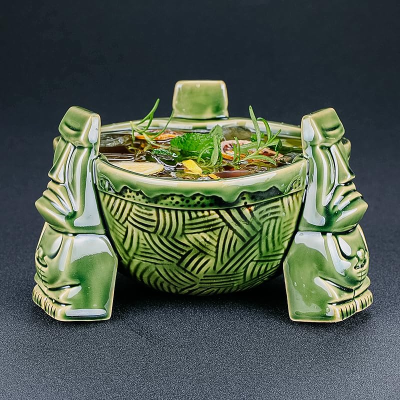 NEMAA Tiki-Becher Totems Cup Punch Bowl Bowl Becher (Color : Green, Size : 1L)