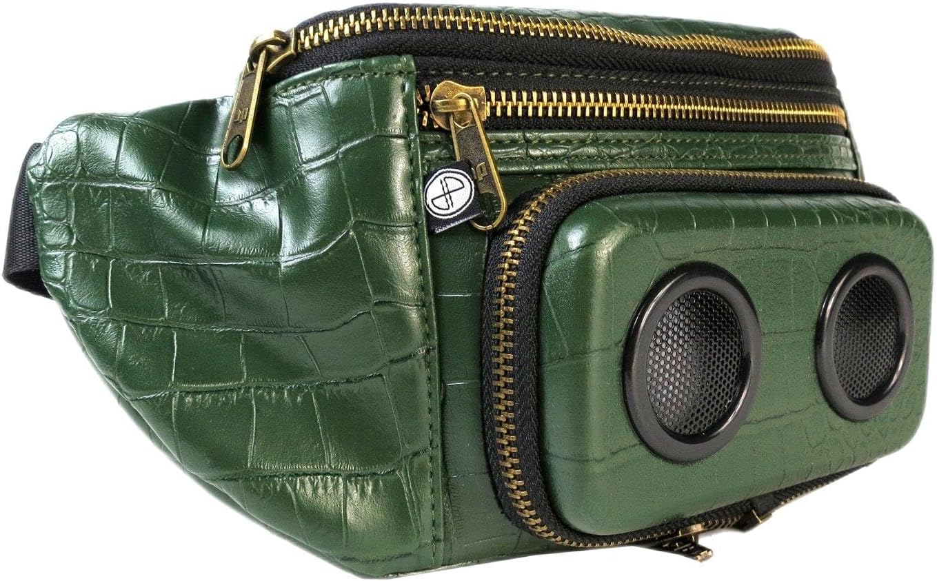 Green Gator Faux with Speakers Fanny Pack, Green Faux Gator