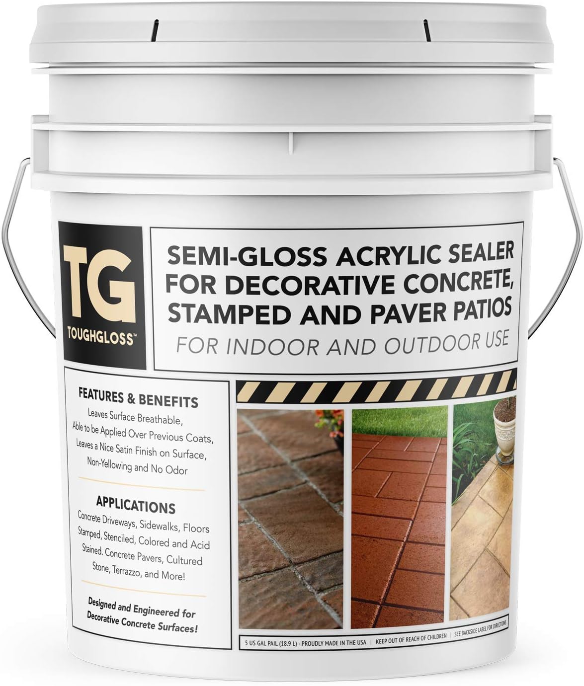 ToughGloss Concrete Sealer (Semi-Gloss) - #1 Easy Use Wet Look Acrylic Sealer for Driveways, Patios, Garage Floors, Walkways, Paver, and Other Concrete Surfaces - Protect Your Concrete