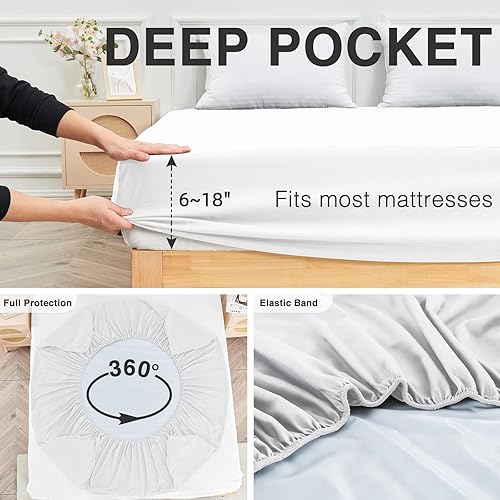 Miniatura 2 de ARCONA Protector de colchón tamaño matrimonial, impermeable, suave, transpirable, sin ruido, lavable a máquina, con bolsillo profundo de 18