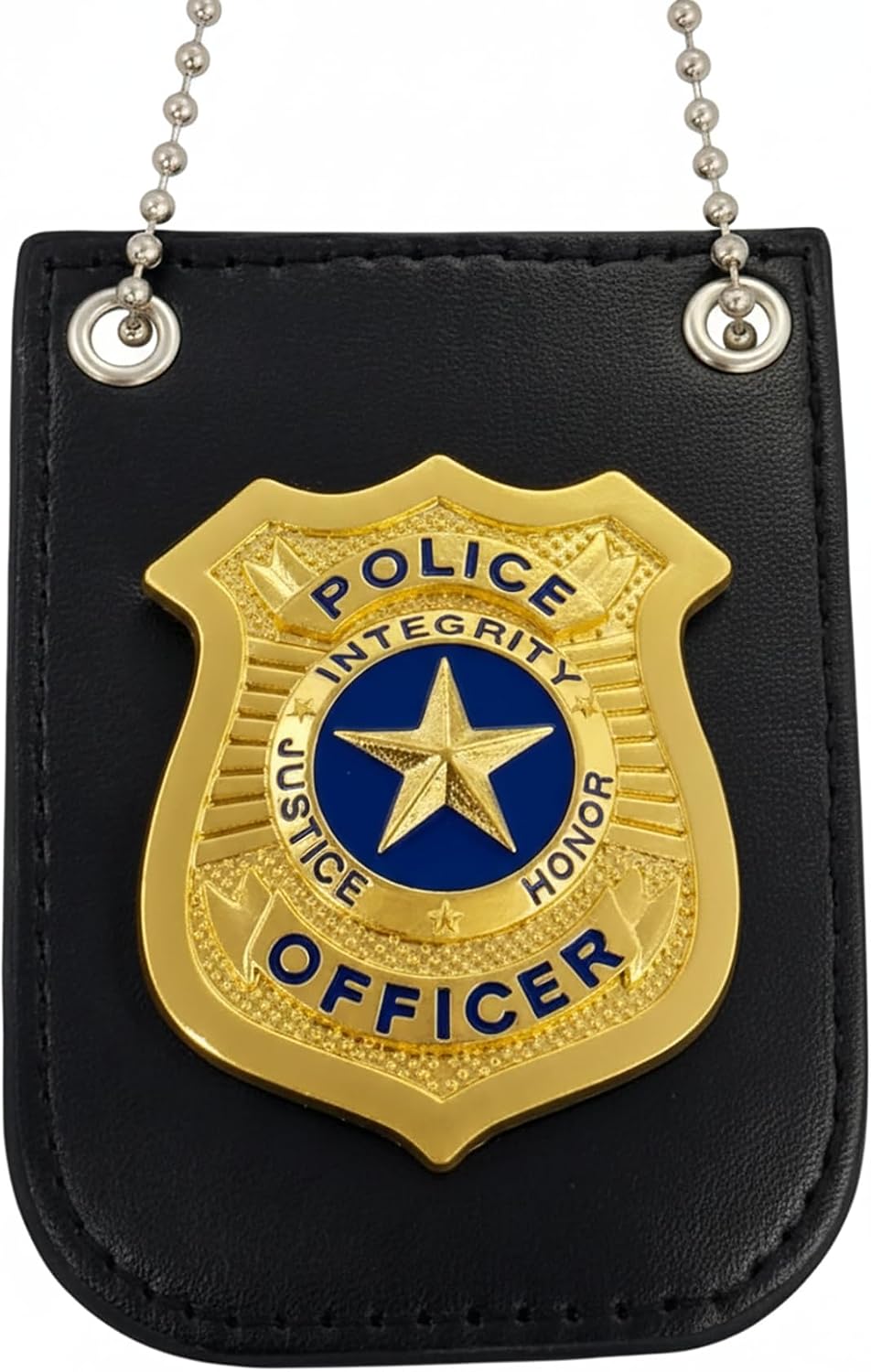Police Badge with Chain and Belt Clip, Detective Role Play Costume Accessory, Gold