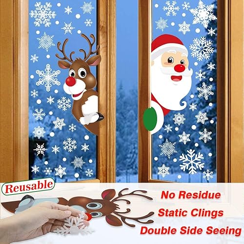 Miniatura 3 de HINZER 310 calcomanías navideñas para ventana, decoración de ventana de Navidad, copos de Navidad, calcomanías de Navidad para el hogar, ciervos,