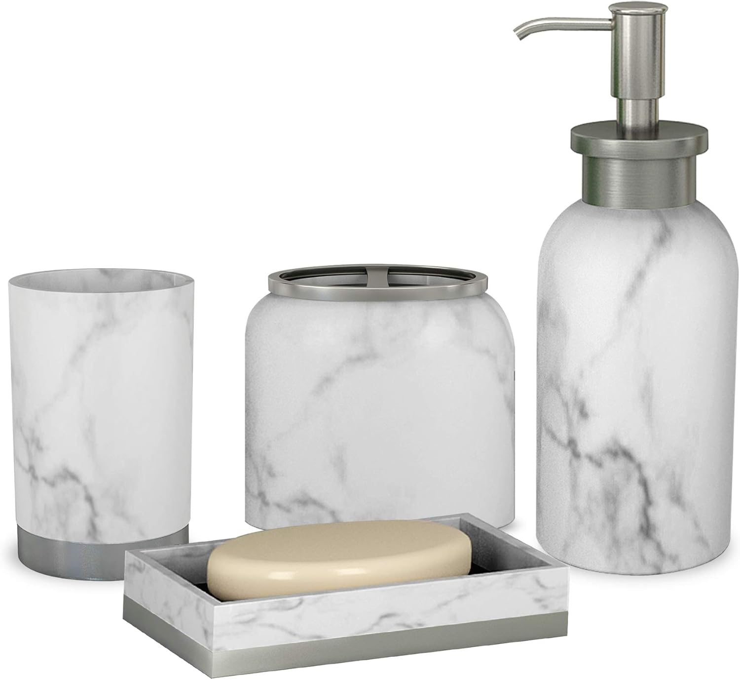 nu steel Resin Misty Silver Bath Accessory Set for Vanity Countertops, 4 Piece