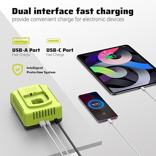 Miniatura 5 de Combo de batería y cargador de 18 V 3.0Ah con puerto USB, repuesto para batería Ryobi de 18 V, compatible con batería Ryobi y cargador de 18 voltios