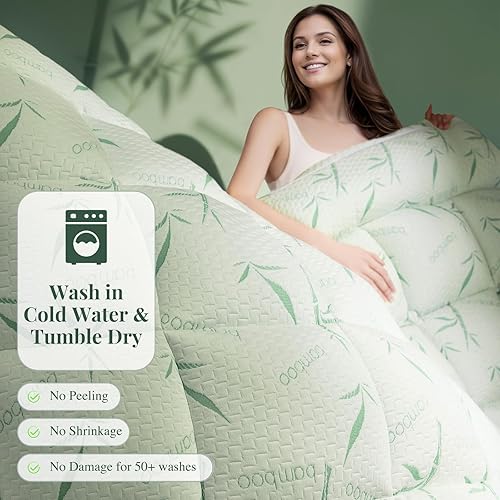 Miniatura 7 de Cubrecolchón de viscosa hecho de bambú con parte superior de colchón refrescante, 1200 GSM, parte superior de almohada extra gruesa de 2 pulgadas