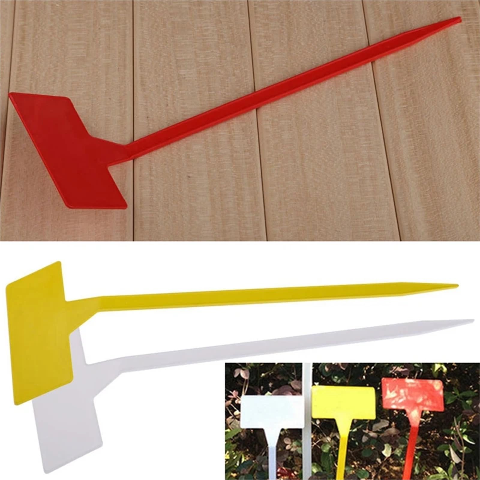 Pflanzenschilder Gardens Planting Tools 50 Stück Bonsai-Kunststoff-Pflanzenetiketten Garten T-Typ umgedrehte Etiketten Markierungen(Yellow)