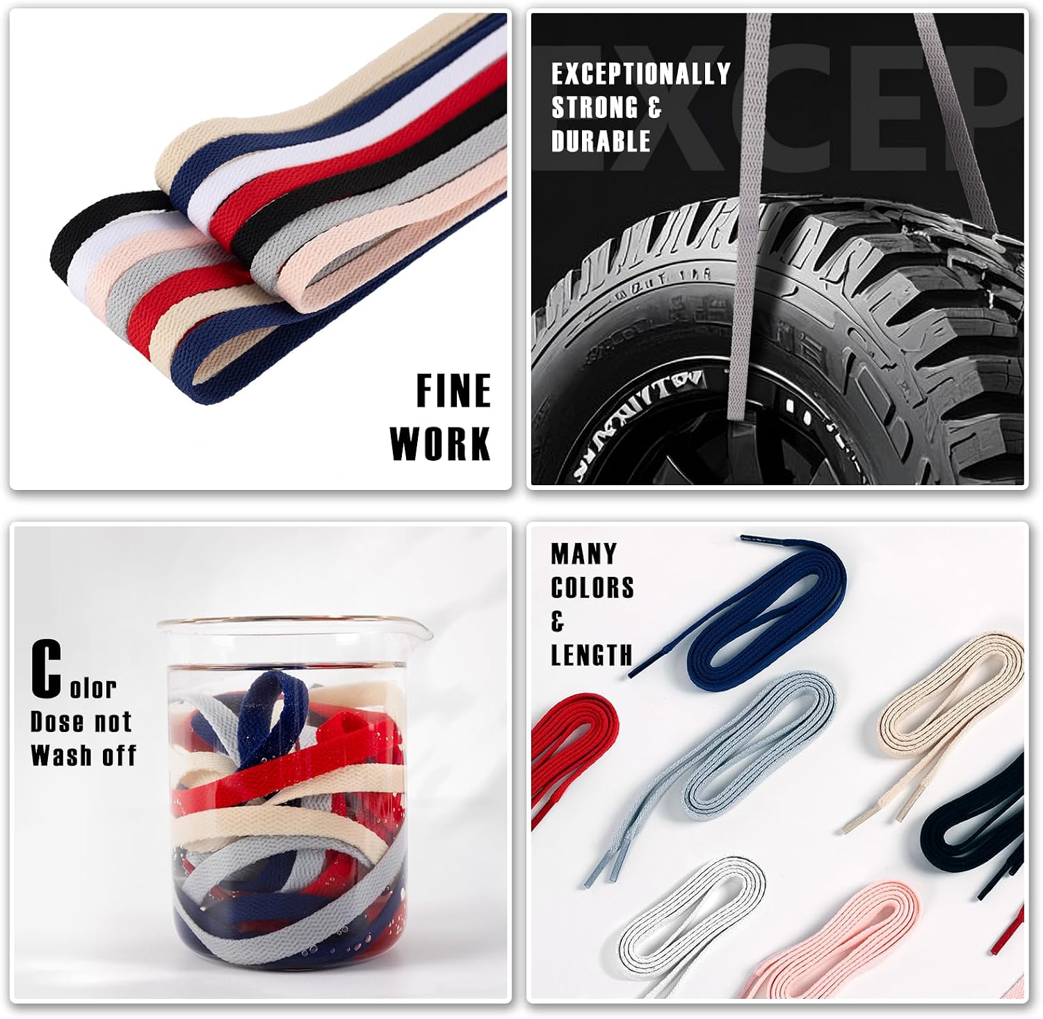 Shoe Laces for Sneakers, 2 Pairs Flat Shoelaces for Women Men, Shoe Strings for Athletic Running Walking Shoes