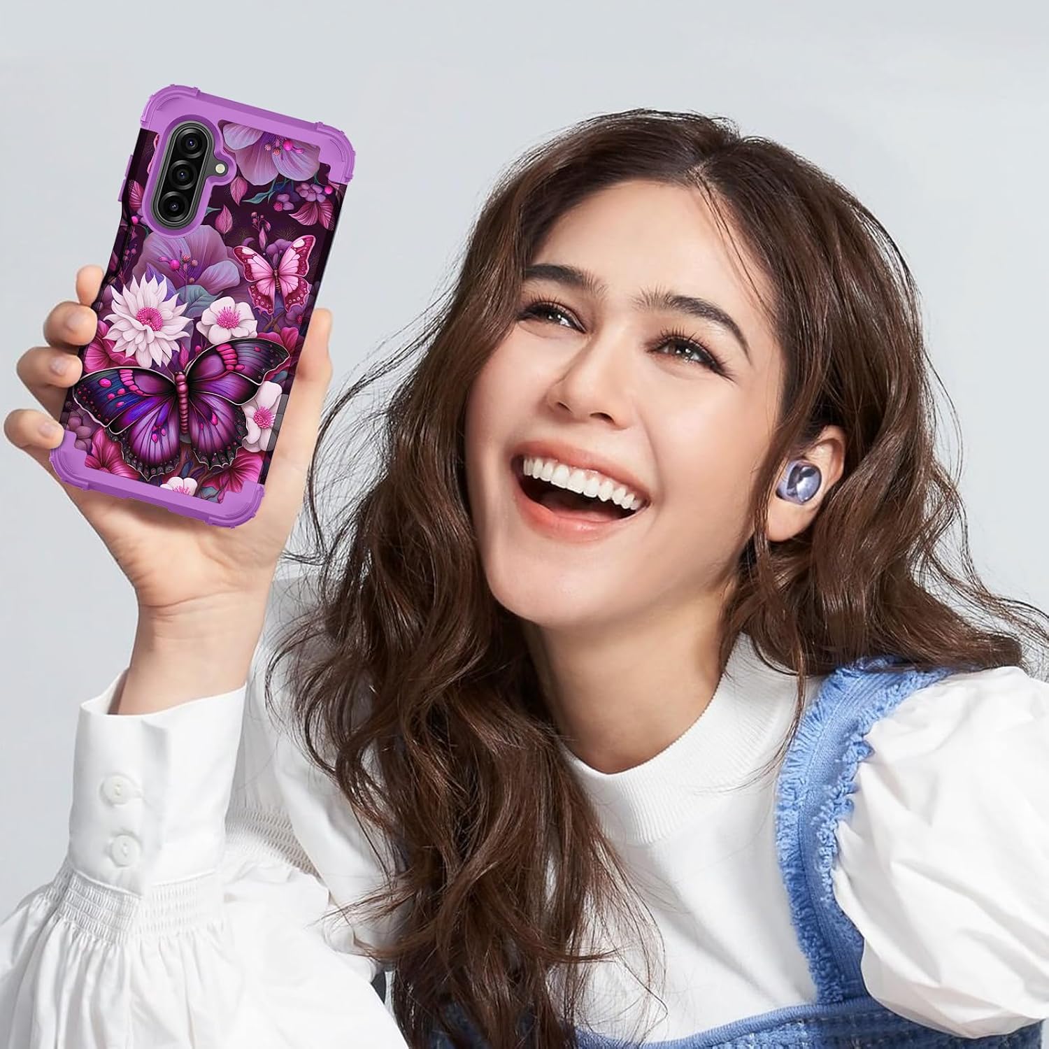 PIXIU Unique Flower Pattern Compatible with Samsung Galaxy A17 case, Heavy Duty Dual Layer Shockproof Full-Body Protective Sturdy Hybrid Cute Rugged Case for Women,Girls,Kids-Butterfly A16 Samsung Galaxy A17