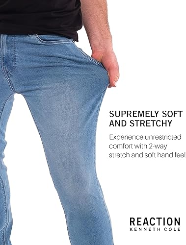 Miniatura 3 de Kenneth Cole REACTION Jeans de corte ajustado para hombre, jeans elásticos de 2 vías de corte ajustado con 5 bolsillos, pantalones de mezclilla