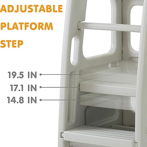 Miniatura 9 de SDADI PLT01PK Taburete de plástico para niños con 3 alturas ajustables, capacidad de 150 libras, almacenamiento integrado y pies de goma