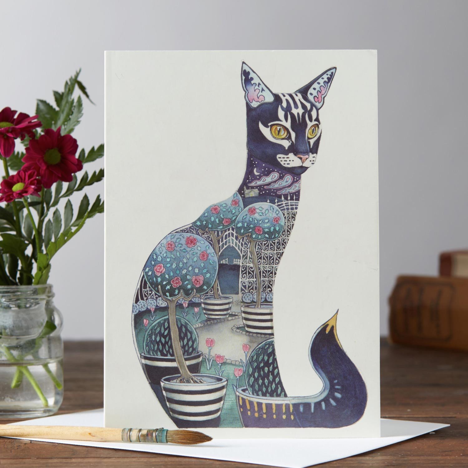 Cat at night Card Daniel Mackie Designs 7 x 5 inches wrapped in cello with envelope