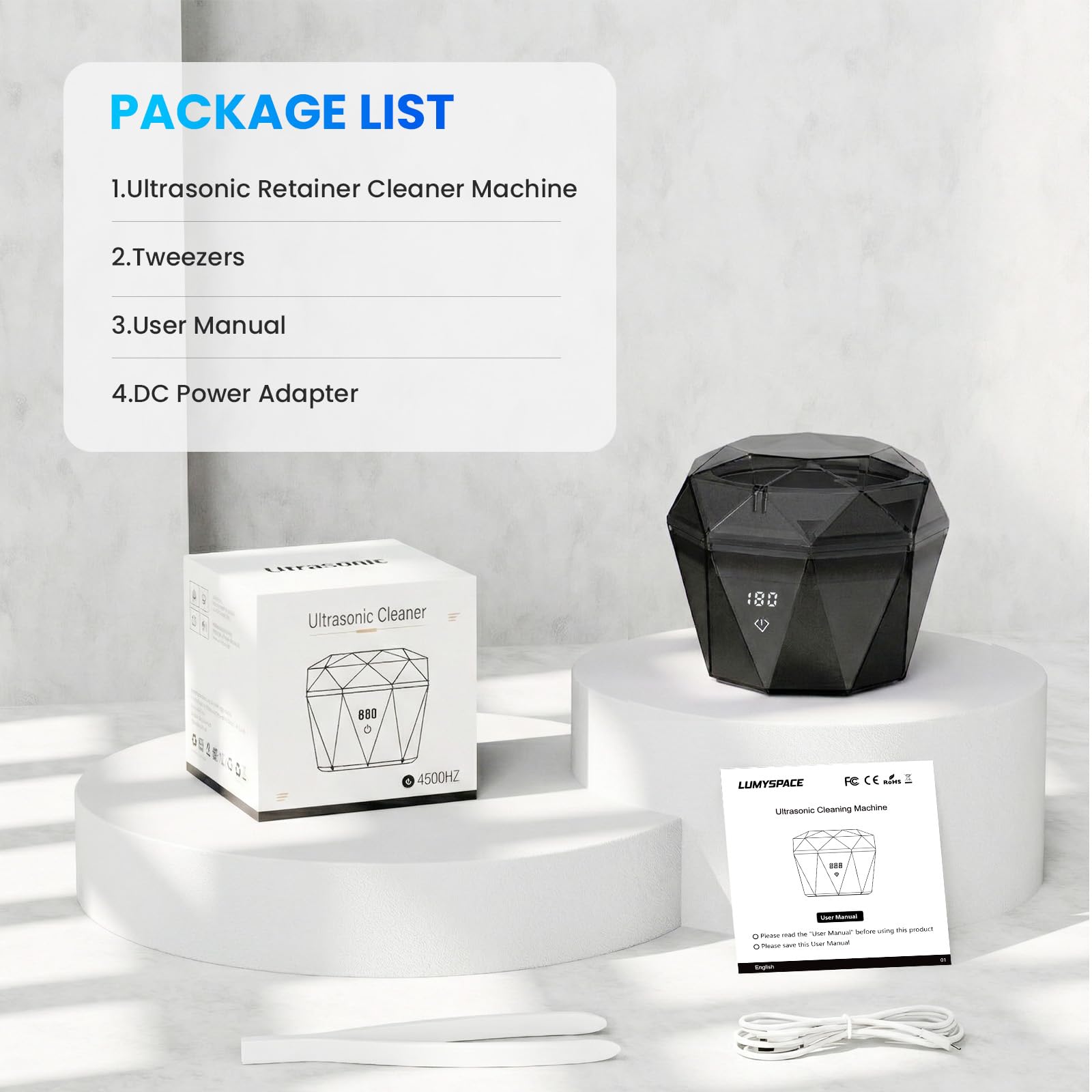 Dispositivo de limpieza por ultrasonidos 45 kHz máquina 180 ml U/V Dental Pod Retainer Cleaner para férulas dentales, raíles de mordedura, rieles de crujir, con función de temporizador