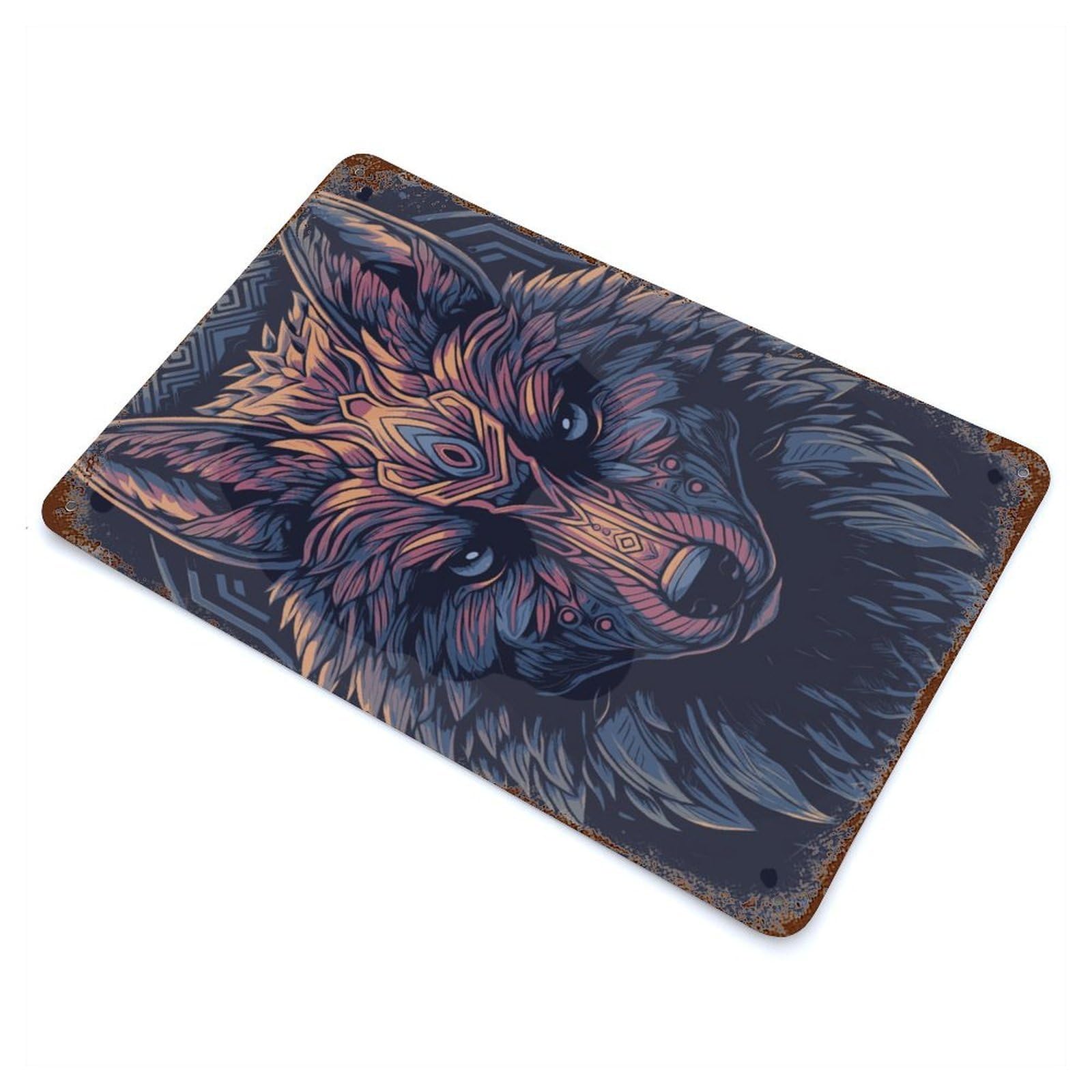 Wolf Rusty Metal Tin Sign 11.8"x7.9", Shabby Chic Decor for Garage, Bar And Workshop Decor