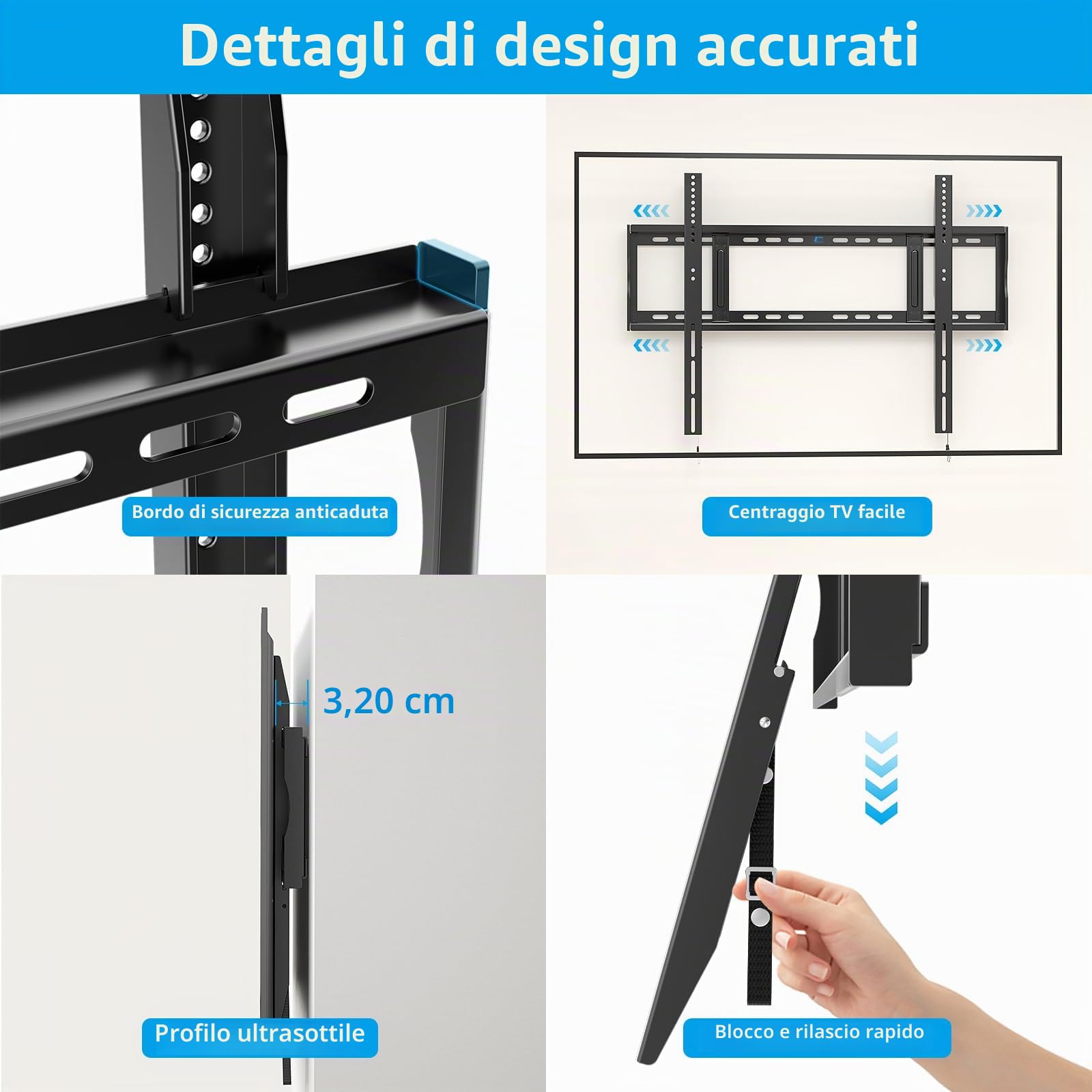 HOME VISION - Supporto fisso da parete per TV, fino a 120 kg, per televisori piatti e curvi da 42”-100”, staffa di montaggio a parete per TV da 16"/18"/24" VESA 800 x 600 mm, salvaspazio