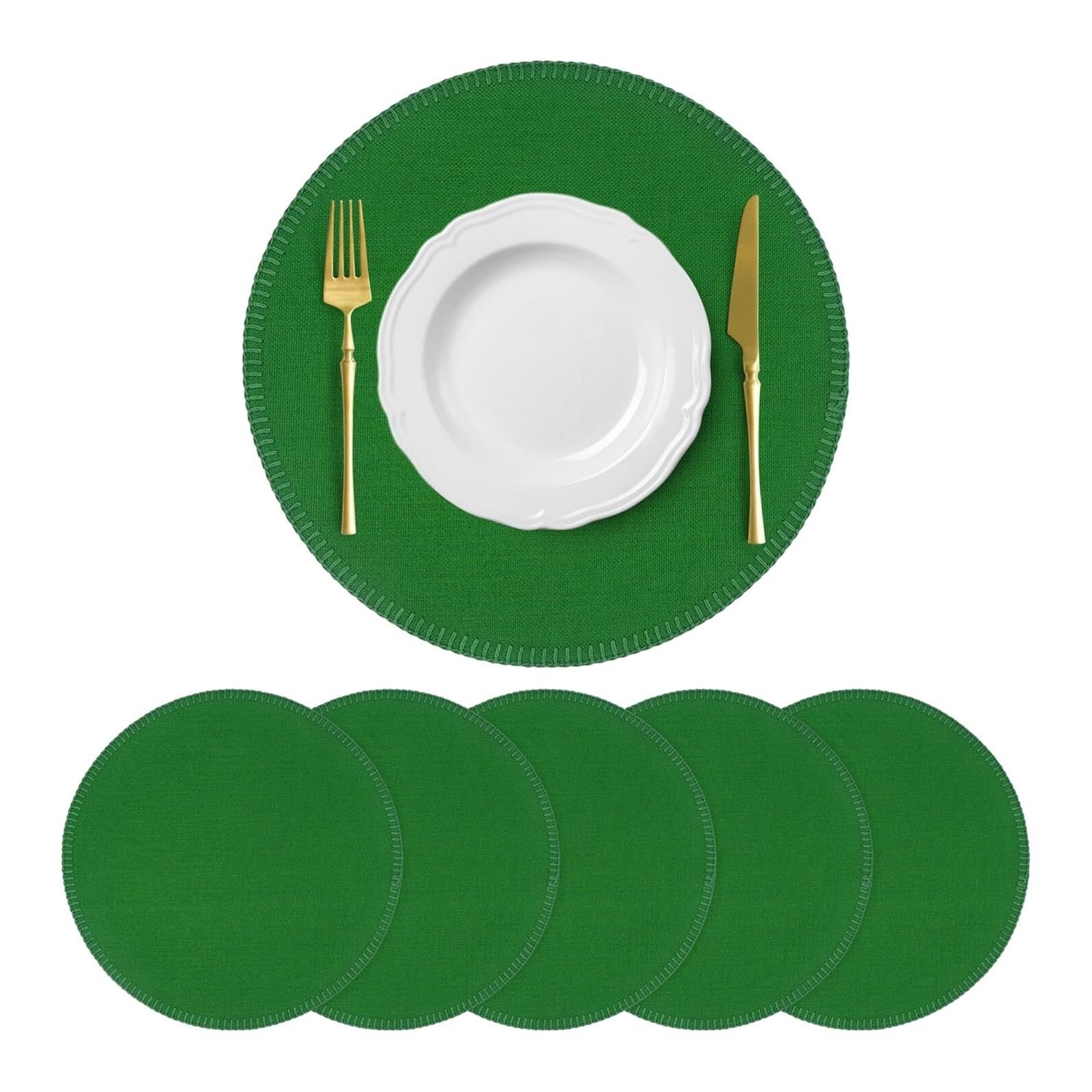 Zeahkri Green Solid Color Placemats 4Pcs 15 Inch Round Linen Heat Resistant Placemat