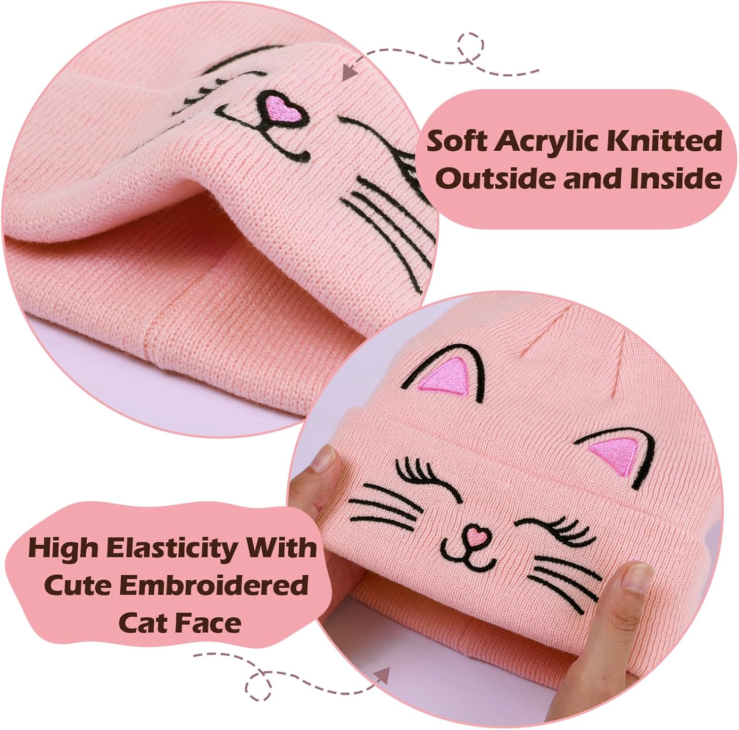 Cat Embroidered Girls Beanie Hat and Gloves Set Kids Knitted Hat Unisex Skull Cuffed Skiing Caps Hats 3-12 Years - Image 4