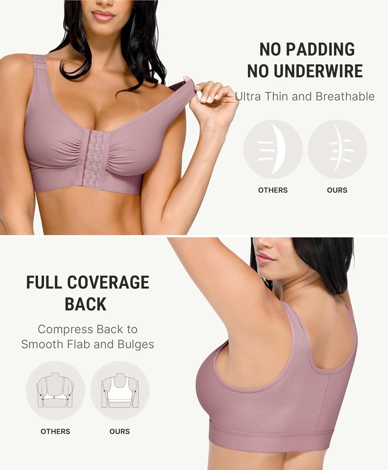 FeelinGirl Post Surgery Compression Bra for Women's Front Closure Bra with Adjustable Straps Wirefree - Image 4