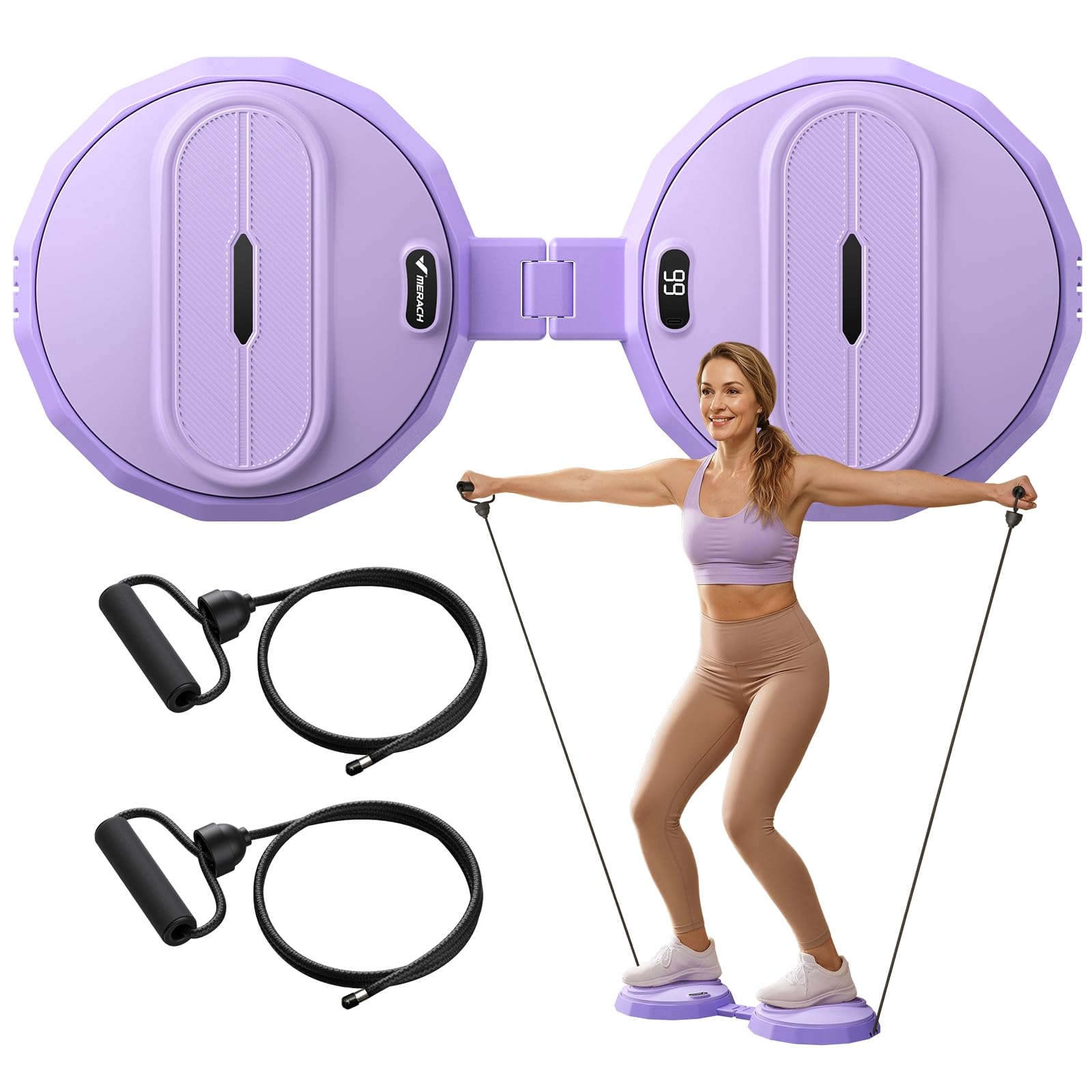 Merach Foldable Twist Board, Waist Twister Machine Exercise with Counter - 3.1 pounds Lightweight Silent Ab Twister Board for Home Workout, Portable Waist Twisting Machine for Core, Legs & Arms