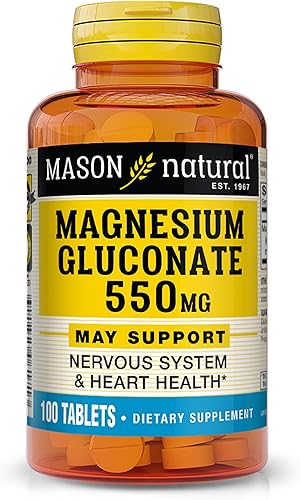 Mason Natural Gluconato de magnesio 550 mg, suministro de 100 días para el corazón saludable normal y el sistema nervioso