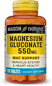 Mason Natural Magnesium Gluconate 550 mg, 100 Day Supply for Normal Healthy Heart and Nervous System Support
