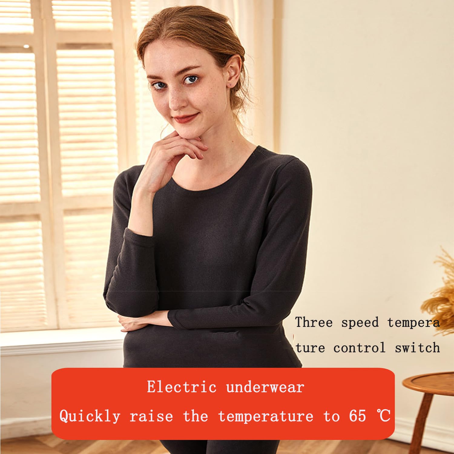 Ropa interior térmica térmica para parejas con cuello redondo y carga USB (excluyendo el banco de energía)