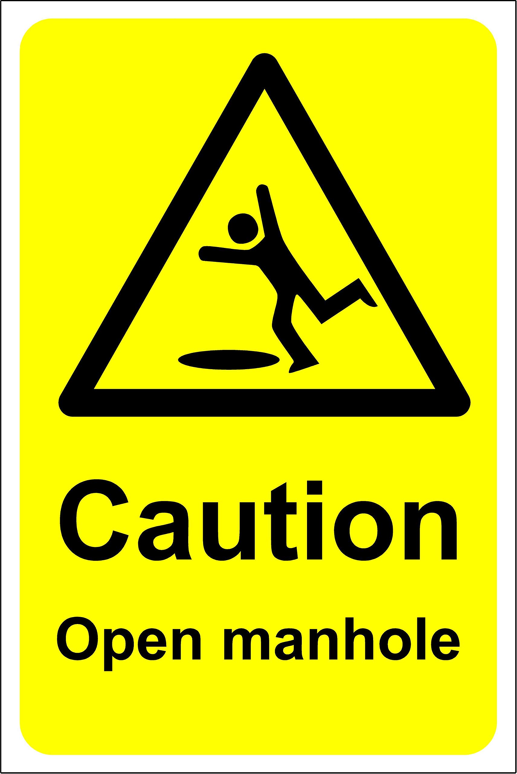 Kpcm Display Ltd Caution Open Manhole Safety Sign - 1.2Mm Rigid Plastic 300Mm X 200Mm