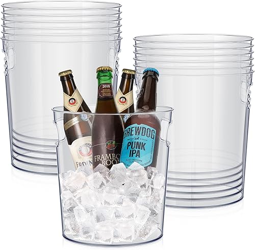 Miniatura 1 de 12 cubos de hielo de plástico con asa, cubo de vino transparente, cubo redondo para champán, cubo grande para enfriar vino, tinas portátiles para
