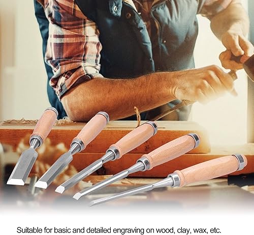 Miniatura 7 de Kit de herramientas de tallado, 5 piezas de cinceles para carpintería, cuchillo de tallado de madera de acero aleado, duradero, duro y práctico,
