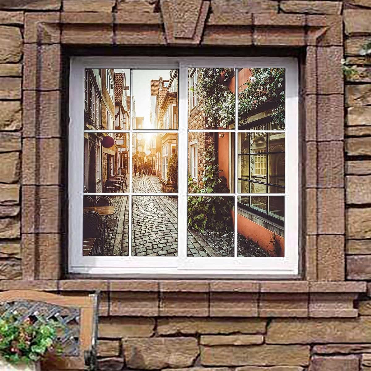 Frosted Static Cling Window Film Scenes from Europe Vintage Window Film Privacy Non See Through Frosted Window Cling 23.6Wx78.7L-inch x2 Pcs