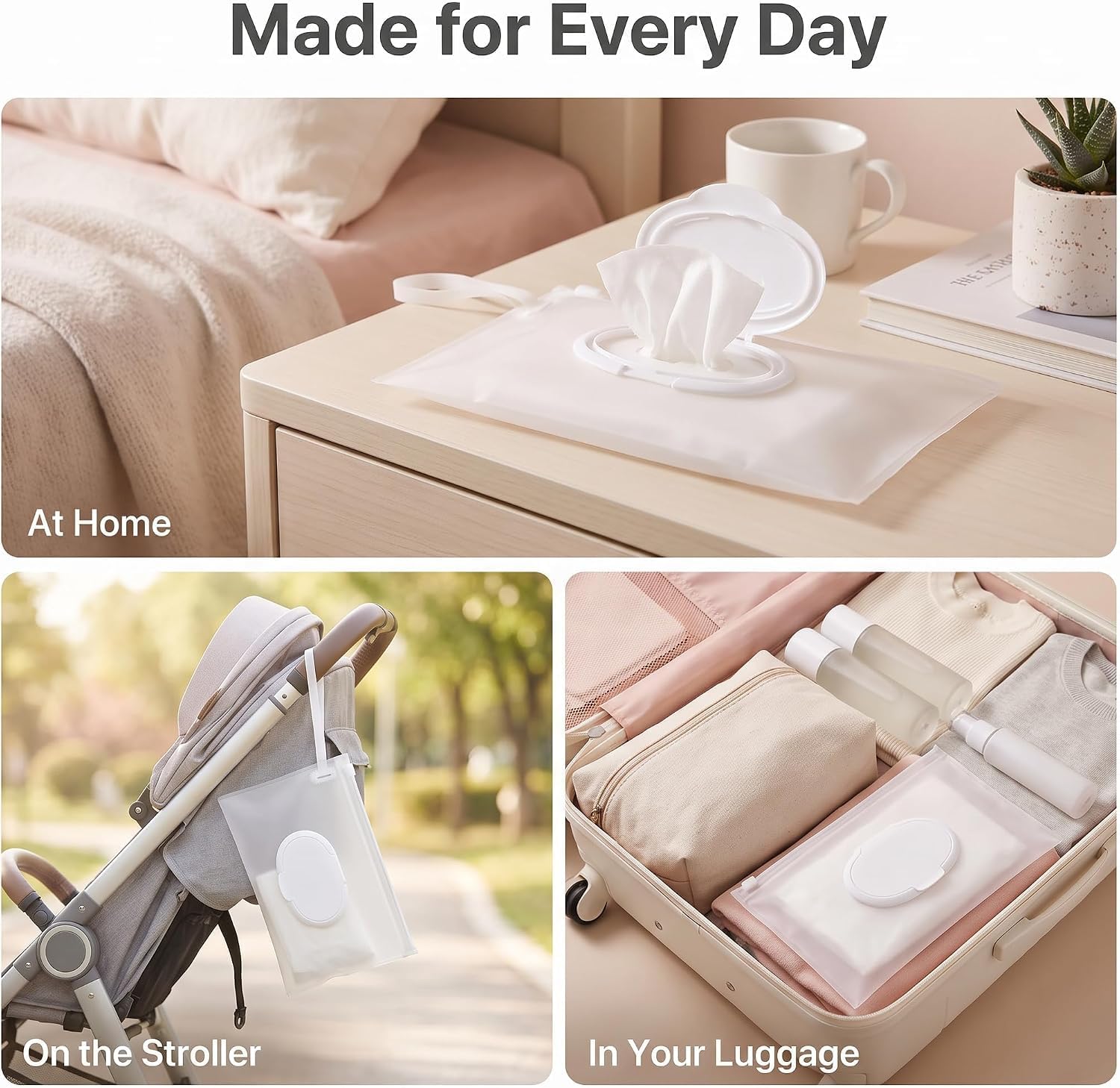 Estuche blanco para toallitas húmedas para bebé, soporte de viaje que mantiene las toallitas húmedas, fundas para toallitas húmedas, soportes para toallitas de pañales, contenedor dispensador