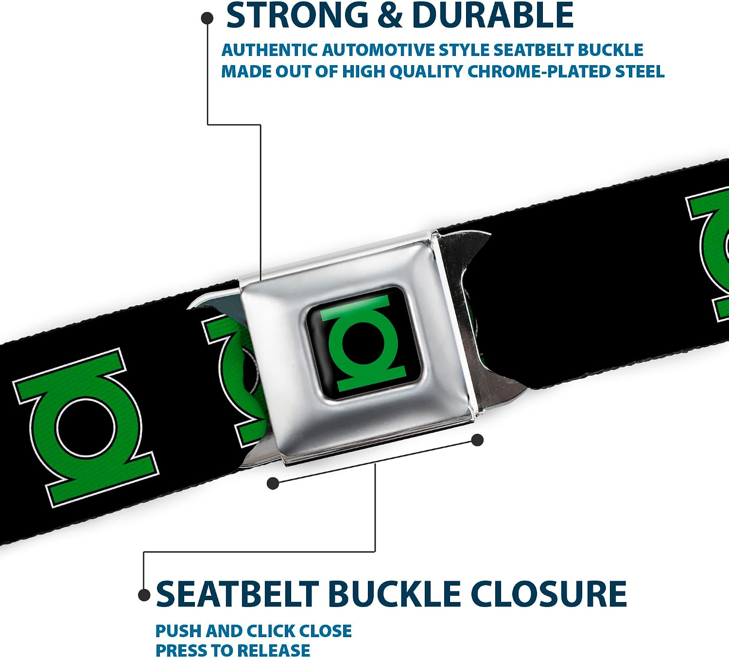 Buckle-Down Seatbelt Belt - Green Lantern Logo Black/Green - 1.0" Wide - 20-36 Inches in Length