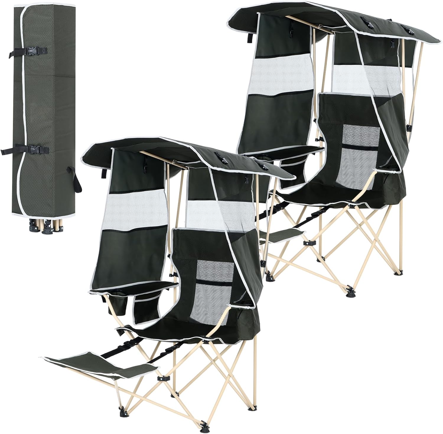 CDEN Canopy Chair, Chair with Shade, Umbrella Chairs, Foldable Camping Chairs, with Detachable Footrest, Cooler Bag, Cup Holder, for Camping, Picnic, Sports, Patio, Traveling (2 Pack)