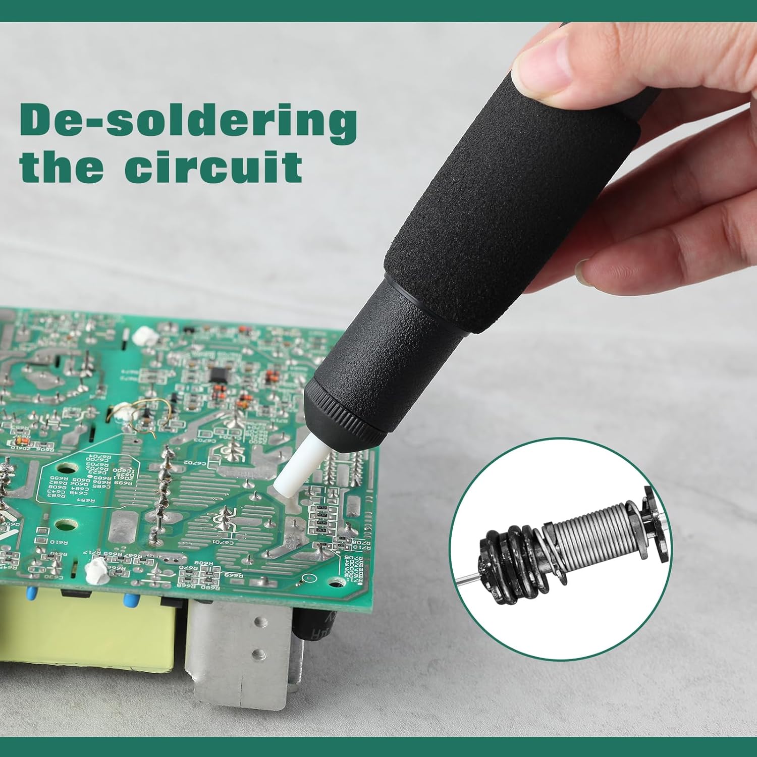 Solder Sucker, Desoldering Pump Solder Sucker Tool, No Clog Solder Removal Tool with Powerful Extractor Vacuum Suction, Heat Resistant Taper Nozzle, 2pcs Solder Wick(2.5mm Width, 1.5m Length)