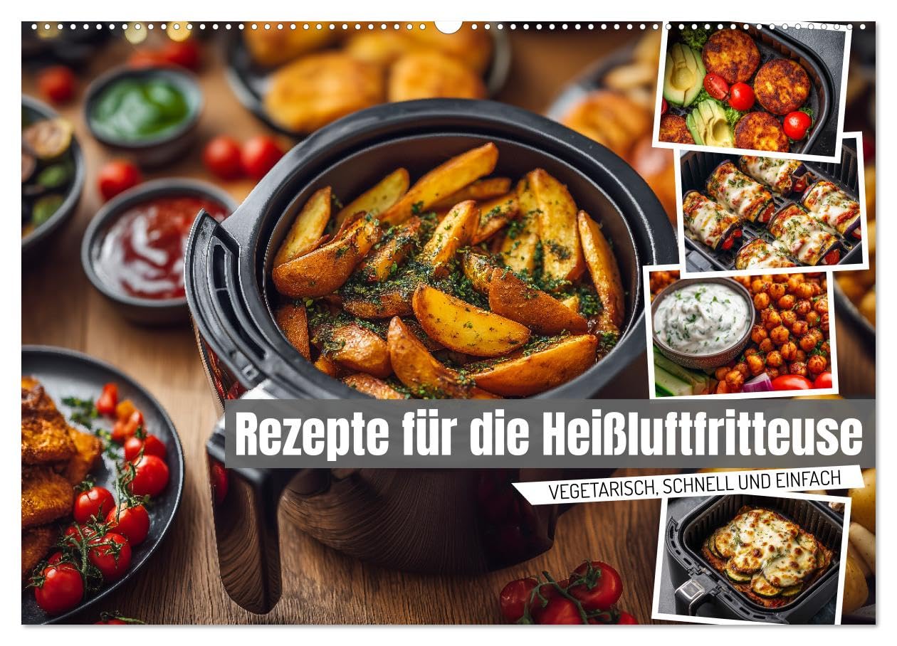 Rezepte für die Heißluftfritteuse - vegetarisch, schnell und einfach (Wandkalender 2026 DIN A2 quer), CALVENDO Monatskalender: Kochen mit der ... Küche im Kochbuch-Stil (CALVENDO Lifestyle)