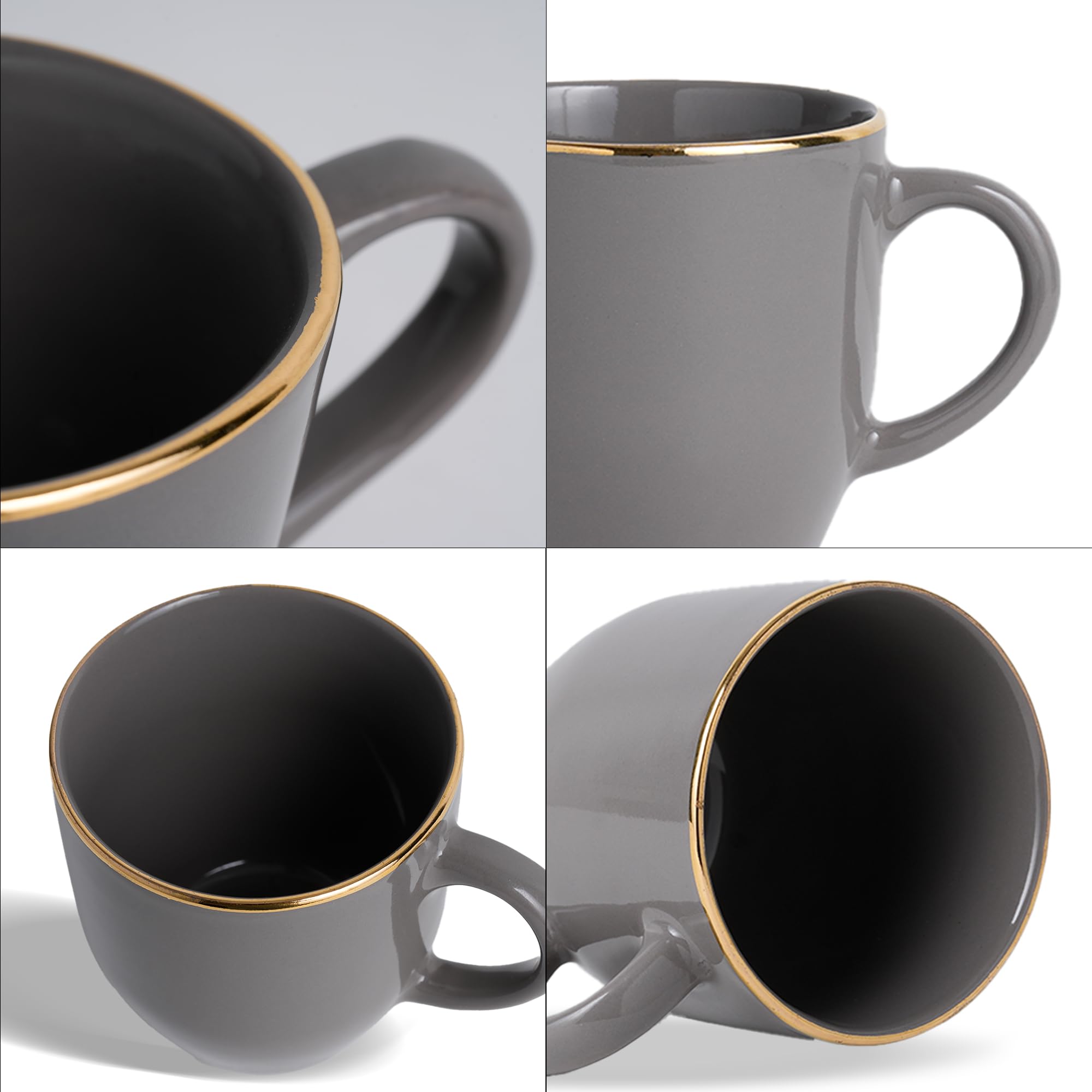 Shay Keramik-Kaffeetassen-Set, 6-teilig, 300 ml, Blaugrün, mittlere Tasse, glänzende Oberfläche, Steingut, Kaffeetassen-Set, Keramiktasse, mikrowellengeeignet (Blaugrün, Gold, Milchbecher, 6er-Set)