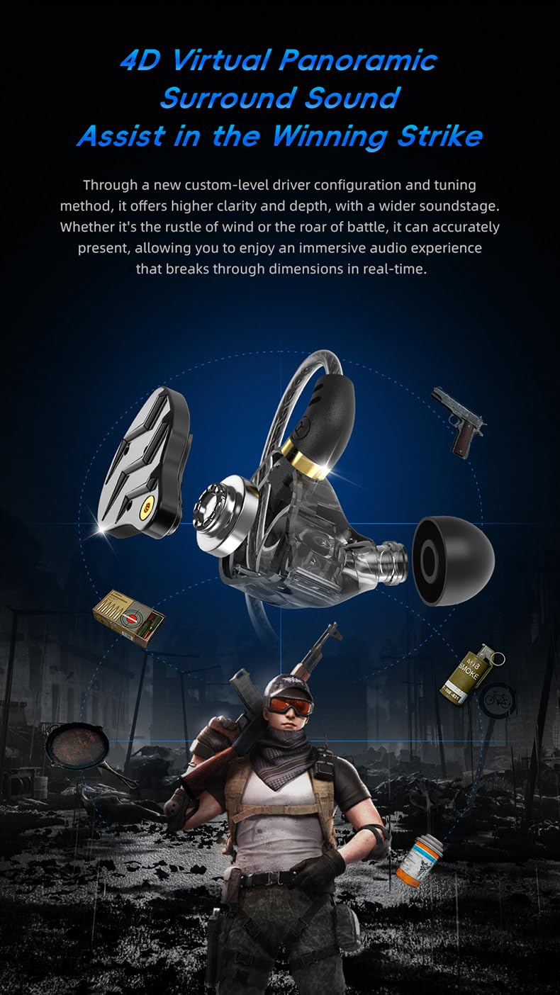 XOX KG01 - Auricolari professionali da gioco, con microfono staccabile, suono surround 4D, driver dinamico da 11 mm per giochi mobili, PlayStation, PC con 3,5 mm/Type-c (3,5 mm, nero)