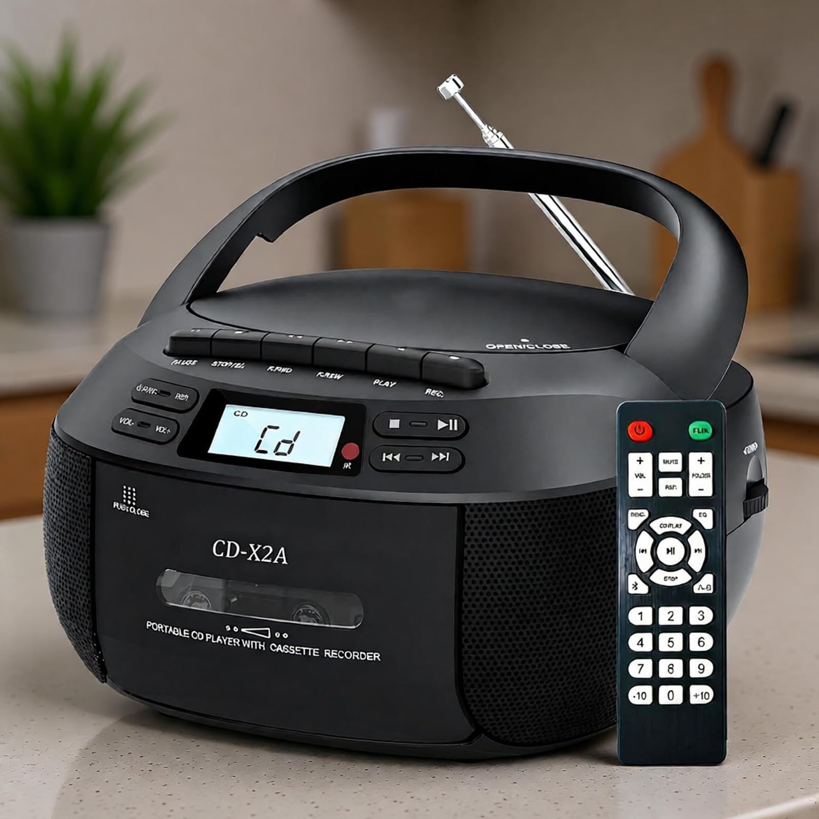 WDWDW Cassette Player Bluetooth CD Boombox Portable Radio Tape,Portable Boom Box with 3w Dual Speakers,Handle Remote Control