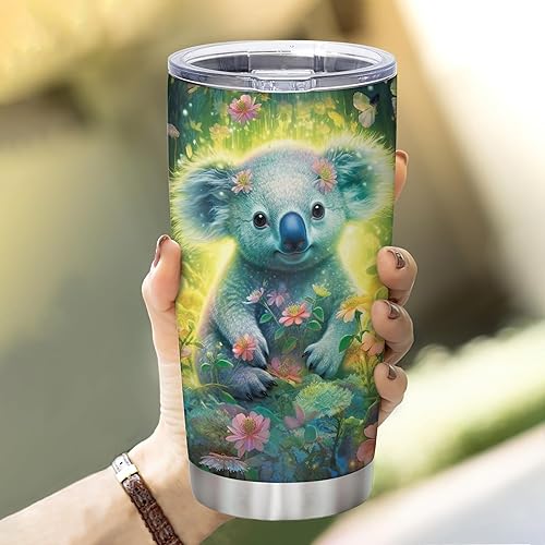 Miniatura 5 de Hyturtle Regalos personalizados para amantes de los koalas, vaso de acero inoxidable con nombre personalizado de 20 onzas con tapa, ideal para