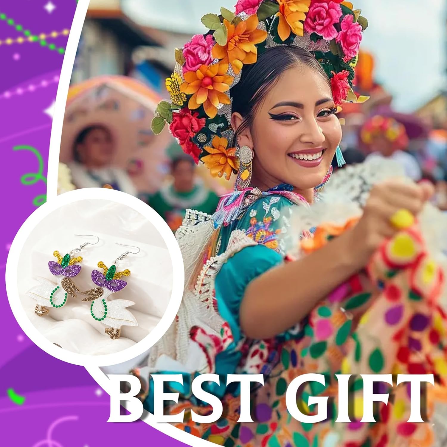 Mardi Gras Earrings Cute Animal Dangle Jewelry for Women Carnival Party Outfit Accessories Fun Gift - Image 3