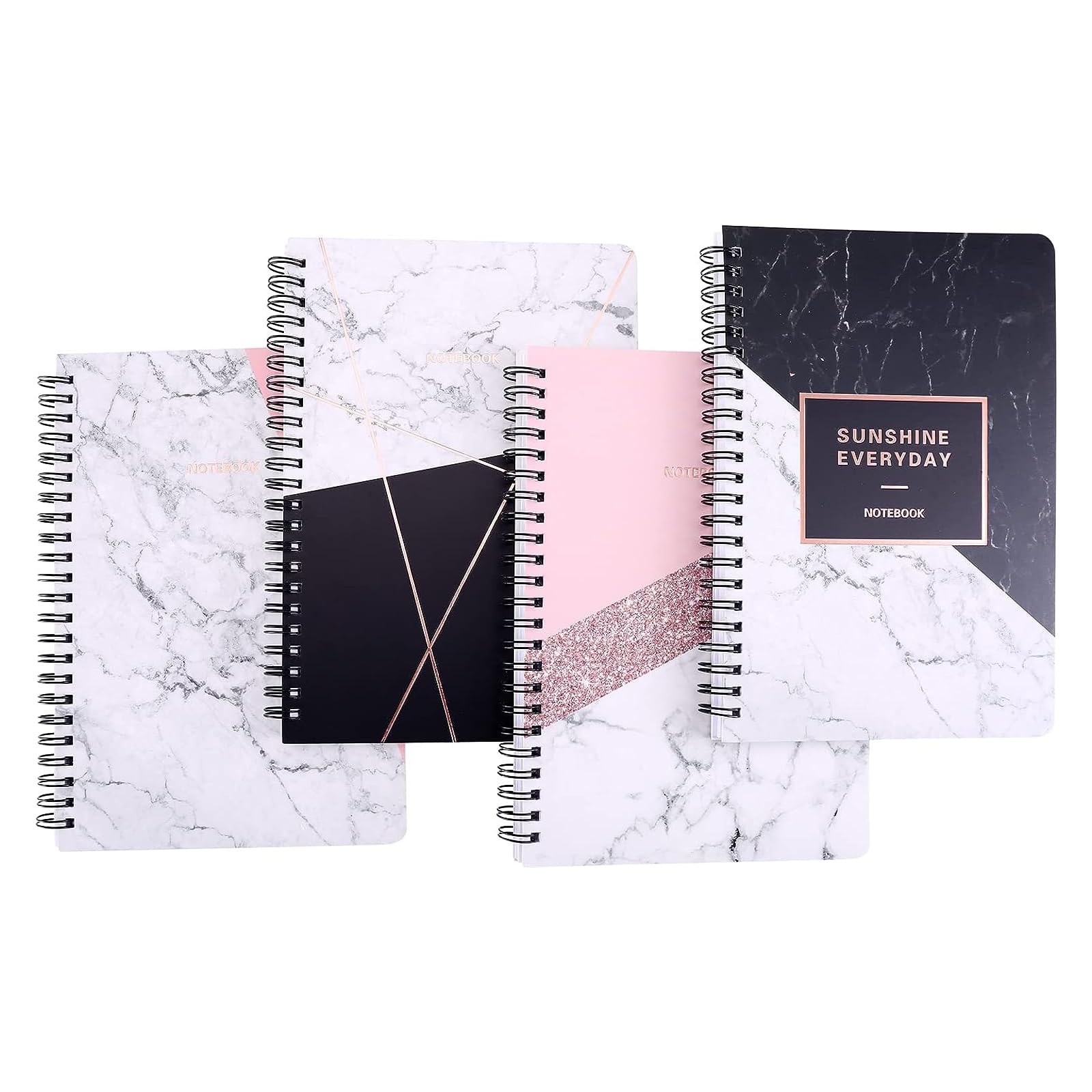 ROSNONGA5 Spiral Notebook Wirebound 4 Pack-160 pages Cute Notepad Lined, Waterproof and Easy to Carry, Suitable for School Travel Office-Marble