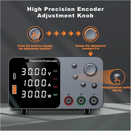 Miniatura 4 de Fuente de alimentación de 30V 10A CC Fuente de alimentación de banco de CC regulada de conmutación variable para carga rápida Pantalla LED de