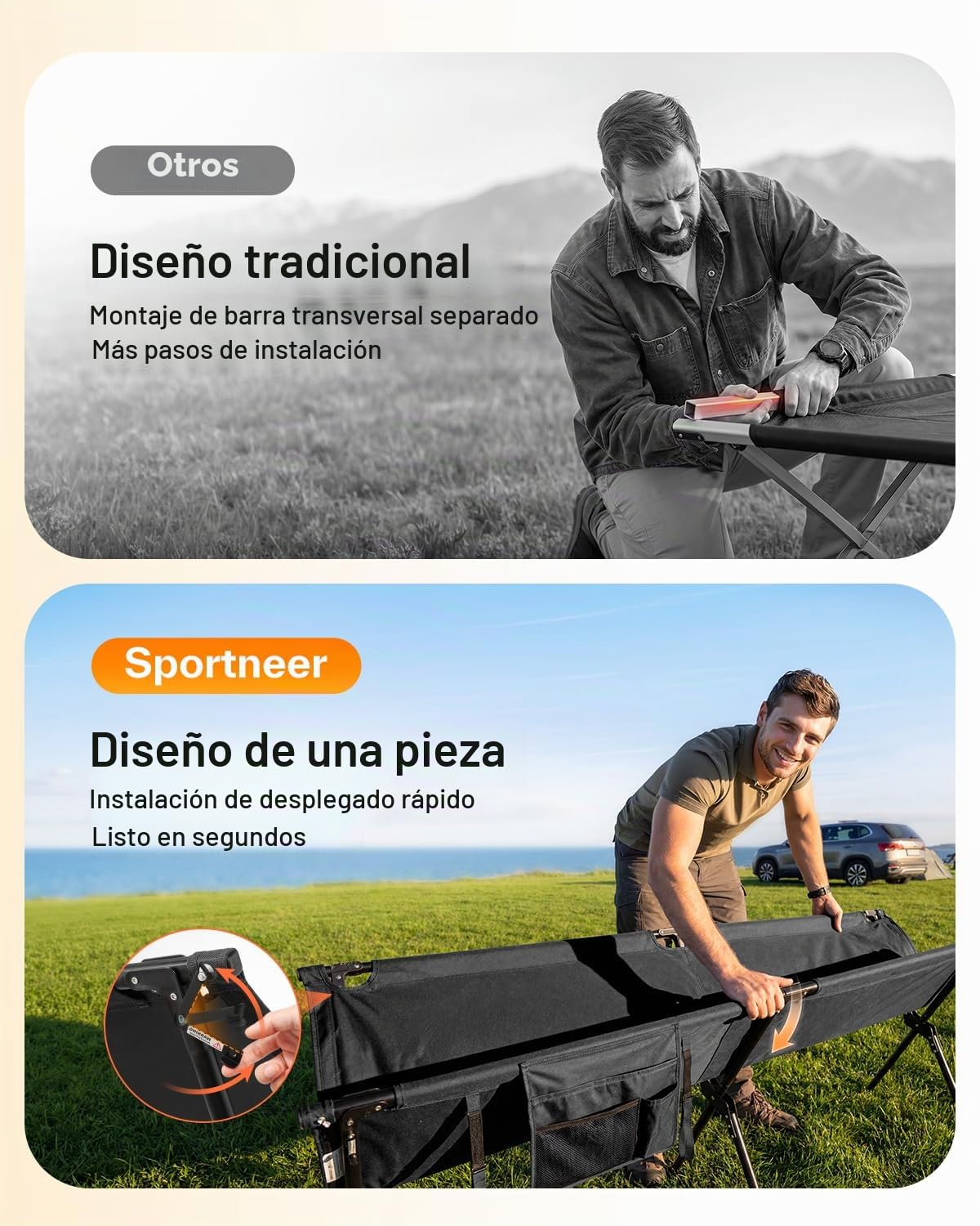 Sportneer Cama de campo plegable 199 * 73cm, cama de camping versión actualizada, cama plegable XXL para acampada senderismo al aire libre, viajes, playa, jardín al aire libre